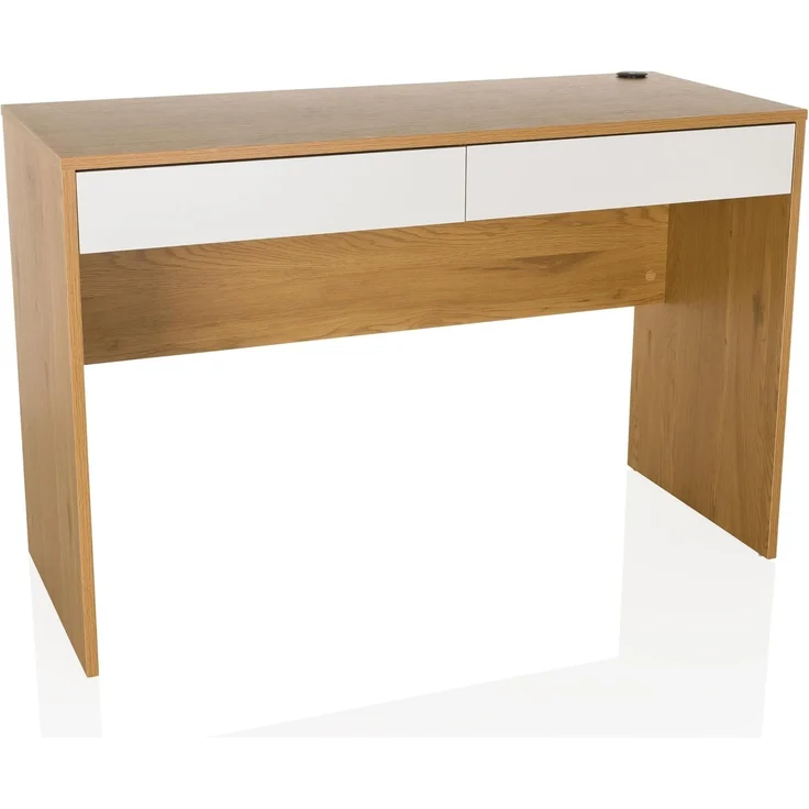 hjh LIVING Schreibtisch 120x50 cm BERGA – Moderner Scandi-Bürotisch Weiß/Eiche mit 2 Schubladen & Kabeldurchlass, Stabiler Arbeitstisch für Homeoffice, Büro & Wohnzimmer – Bild 7