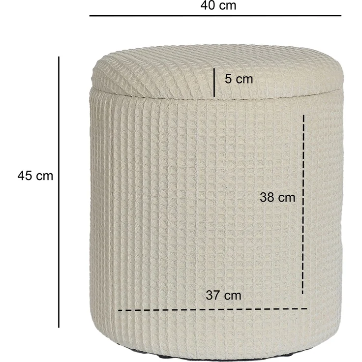 Sitzhocker mit Stauraum rund Ø40x45cm Beige Baumwolle abnehmbarer Deckel Wohnzimmer – Bild 3