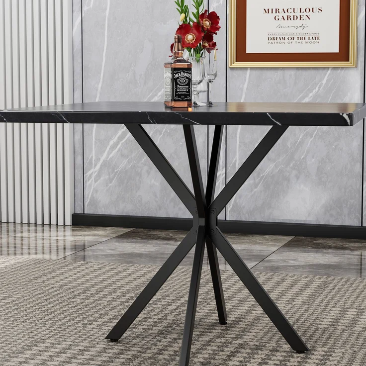 JARDJ Quadratischer Esstisch im Mid-Century-Modern-Stil für 4–6 Personen – platzsparend, geeignet für Küche, Esszimmer oder Büro (Schwarz) – Bild 3