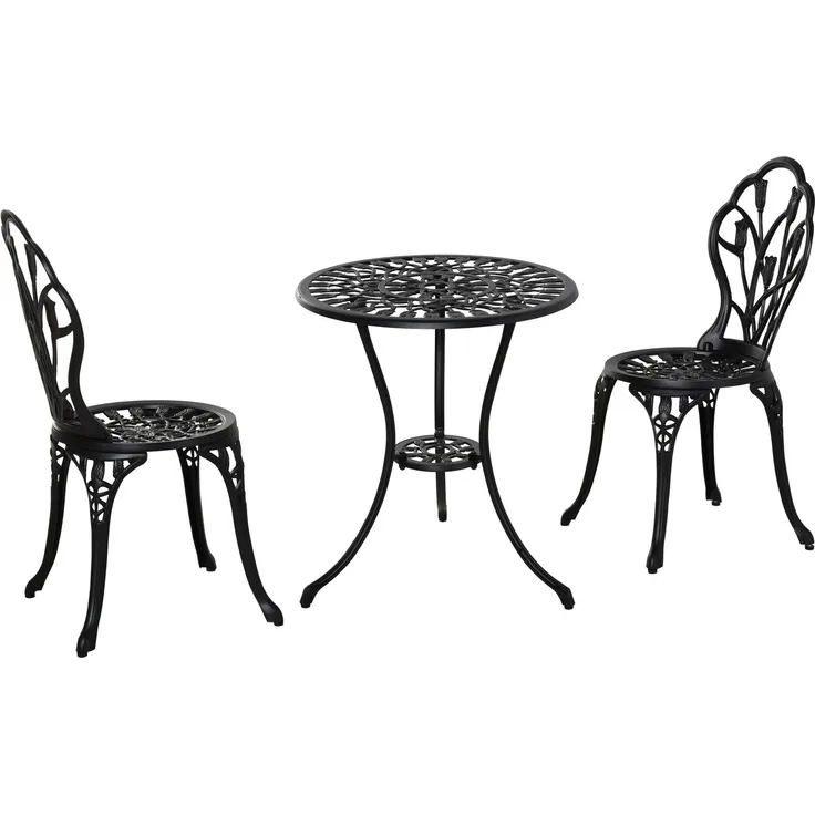Sitzgruppe für 2 Personen, Essgruppe mit Tisch und 2 Stühlen, Aluminium Schwarz, ideal für Garten und Balkon--Schwarz--60x60x67cm--YOUDENOVA