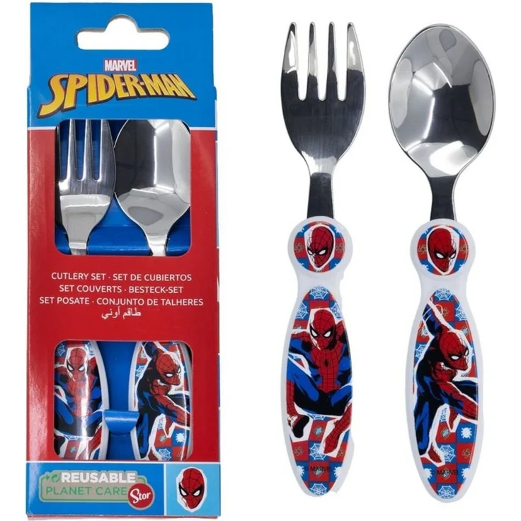Spiderman Kinderbesteck Set 2-teilig – Löffel & Gabel mit Motivgriffen – Bild 3