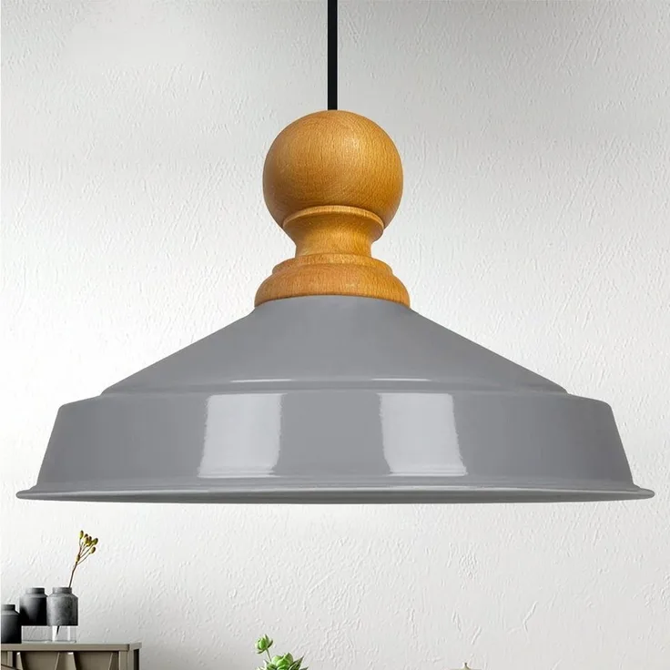 Bamyum Pendelleuchte Bamyum Asletl Industrielle aus Holz, 41cm, Metall E27 Lampe, ohne Leuchtmittel
