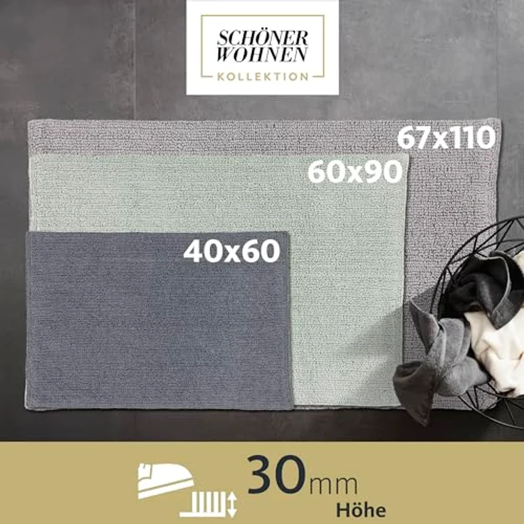 Schöner Wohnen Kollektion Badteppich 'Bahamas' anthrazit, 100% Baumwolle, waschbar bei 40°C, wendbar, pflegeleicht, Trocknergeeignet, 60 x 90 cm – Bild 5