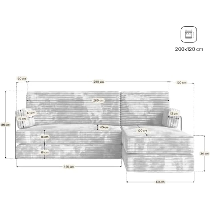 Masseno Ecksofa NOTIA, modulares Boneless Sofa mit Schlaffunktion, Kordstoff TILIA 62, 3-Sitzer – Bild 3
