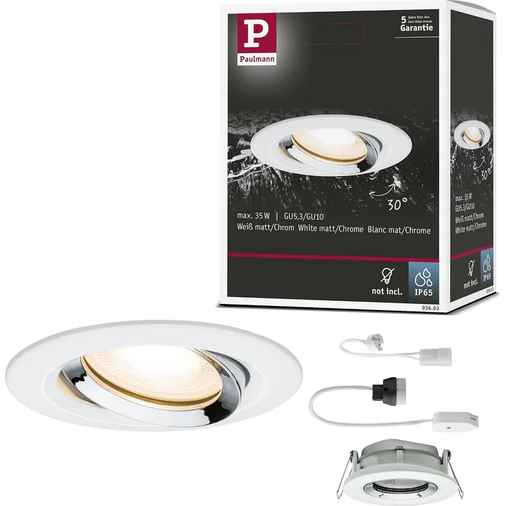 Paulmann No. 93663 Einbauleuchte LED Nova IP65 rund max. 35W Weiß, Chrom 1er-Set schwenkbar