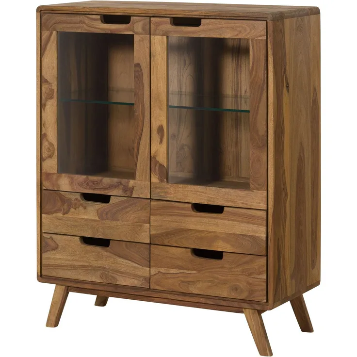 Highboard Sheesham 90 x 40 x 110 natur sandgestrahlt lackiert MALMÖ 2 #213