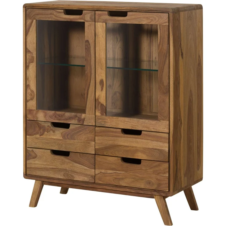 Highboard Sheesham 90 x 40 x 110 natur sandgestrahlt lackiert MALMÖ 2 #213 – Bild 1