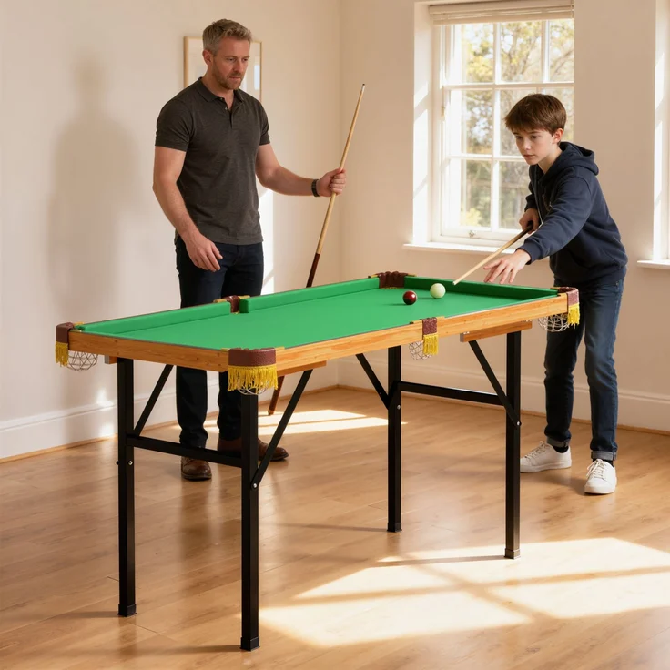 MELAYR, Klappbarer Billardtisch, Mini-Billiard-Tisch, 2 Queues, 16 Kugeln, Dreieck, Bürste, Grün, 120 x 63 x 73.5 cm – Bild 3