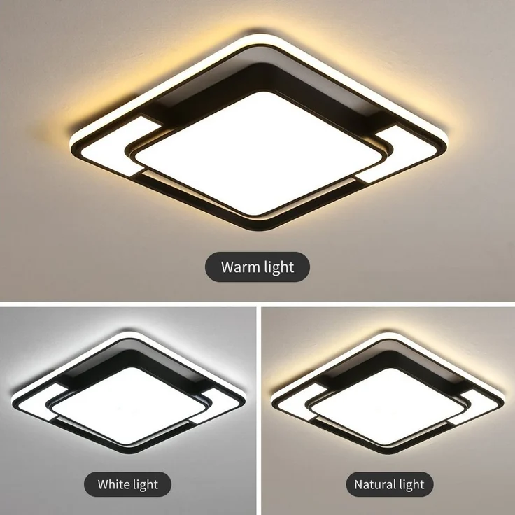 style home Deckenleuchte lampe LED Deckenlampe, 90W Warmweiß bis Kaltweiß 3000K-6000K, LED fest integriert, dimmbar mit Fernbedienung, Quadrat für Schlafzimmer Wohnzimmer Esszimmer 42X6cm,Schwarz – Bild 2