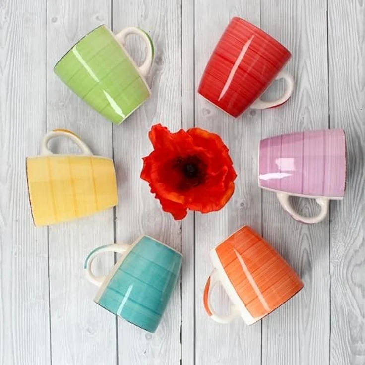 MamboCat Becher 6er Set Kaffeebecher Uni Bunt, Steingut – Bild 4