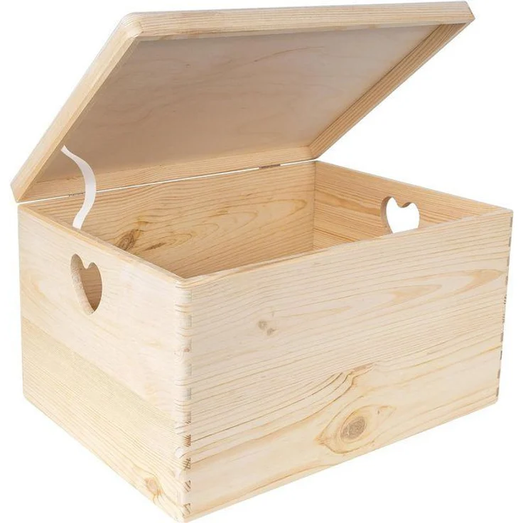 Creative Deco Aufbewahrungsbox Holzkiste mit Deckel Erinnerungsbox Holzbox, herzförmige Griffe – Bild 4