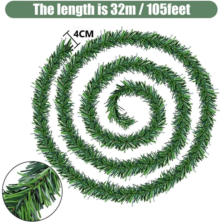 32M Weihnachtsgirlande Dekoration Grüne Piniengirlande 4cm – Bild 3