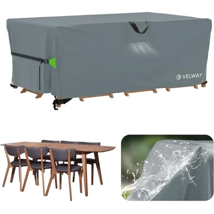 Velway Abdeckung Gartenmöbel Wasserdicht 180 x 120 x 74 cm - Rechteckig Schutzhülle Winddicht Loungemöbel Abdeckung Abdeckhauben für Gartentische Sitzgruppe Terrassenmöbel - Grau – Bild 2