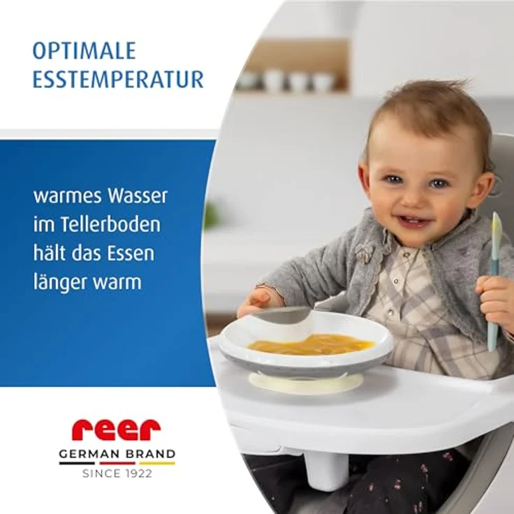 Reer Warmhalteteller mit Saugnapf, rutschfest und auslaufsicher, weiß/grau, 19,5 x 18,7 x 6,3 cm – Bild 2