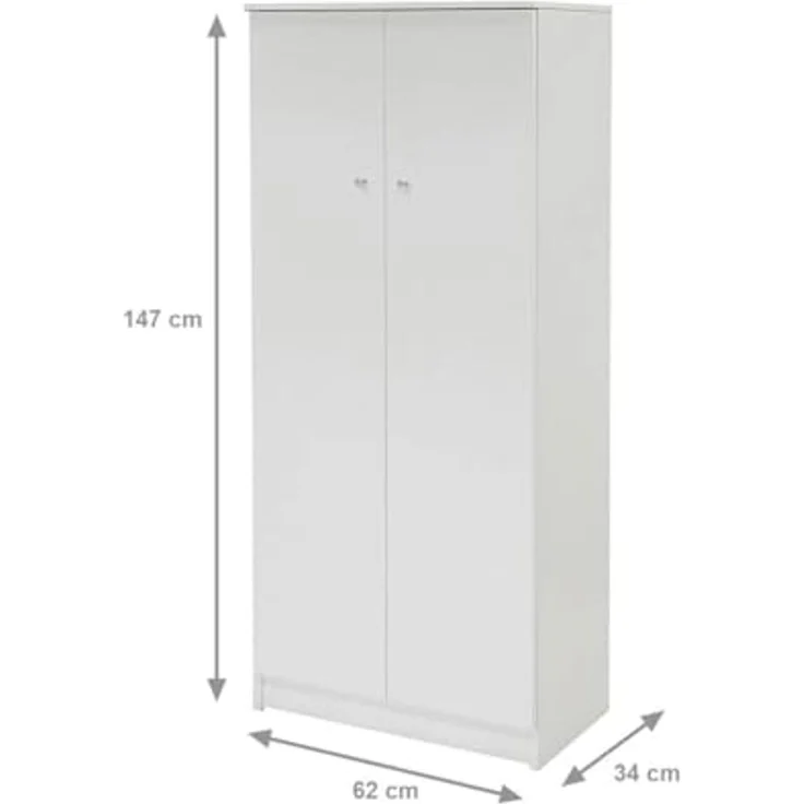 Dmora Schrank mit 2 Türen aus weißem Laminat, 2 verstellbare Türen, 1 festes Regal – Bild 5