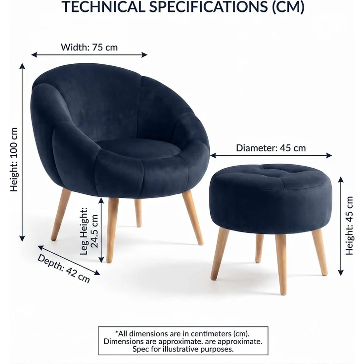 Hanah Home Elegantes Ohrensessel- und Pouf-Set (2-teilig), Anthrazit, 100% Wellssoft-Gewebe, Beine aus 100% Esche | Perfekt für Moderne Wohnräume – Bild 3