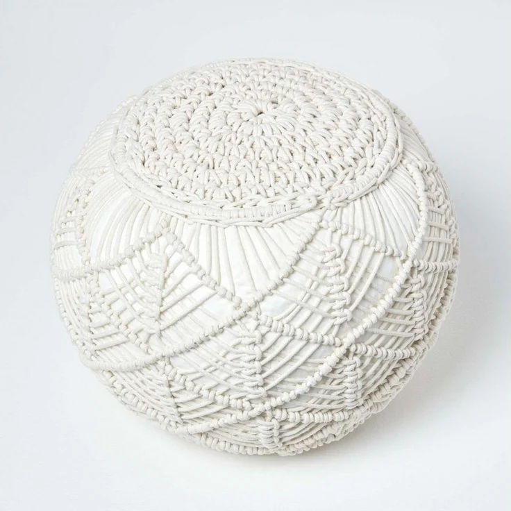 Homescapes Pouf Gehäkelter Pouf, natur, 35 x 40 cm – Bild 2