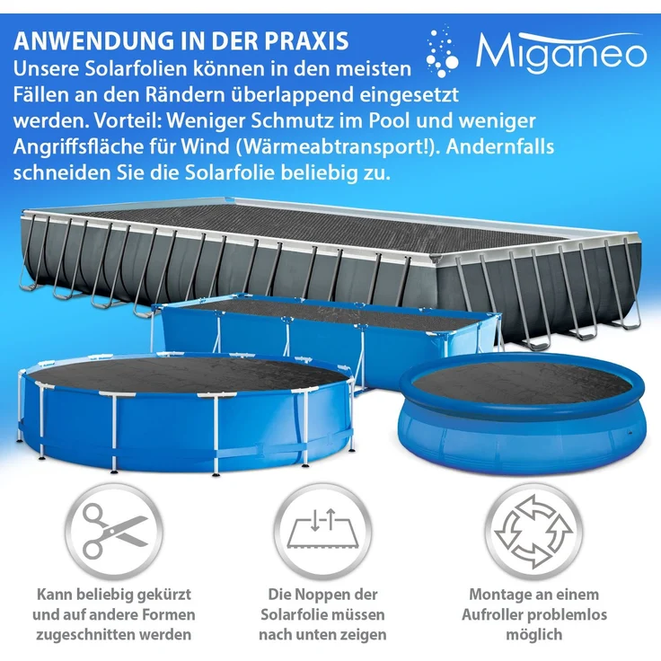 Miganeo Pool Solarfolie 600 x 400 cm Deluxe rechteckig |180 my | schwarz | 12 mm Luftblasen – Bild 5