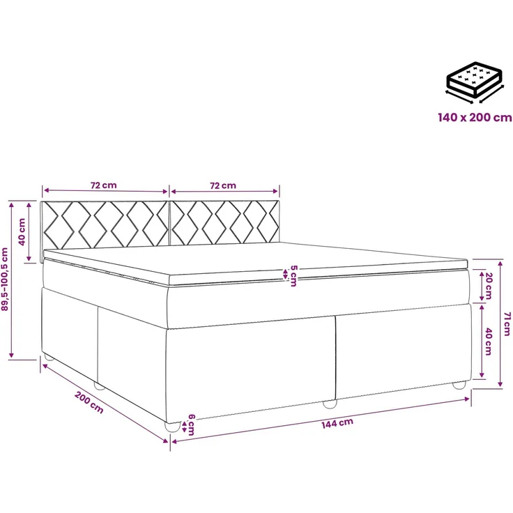 vidaXL Boxspringbett mit Matratze Creme 140 x 200 cm Stoff 3451494 – Bild 11