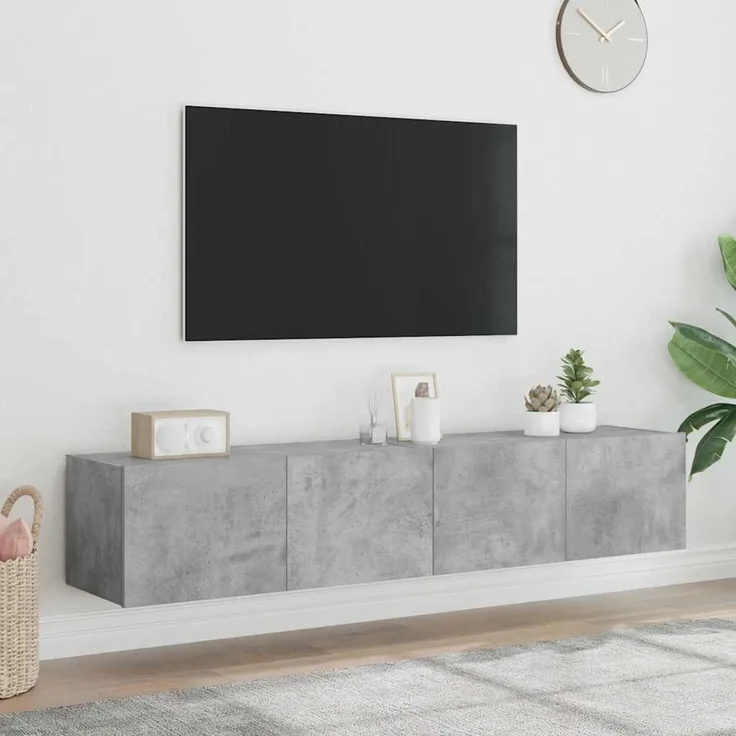 2 pcs TV-Wandschrank, TV Hängeboard mit LED-Leuchten. Betongrau 80x35x31 cm