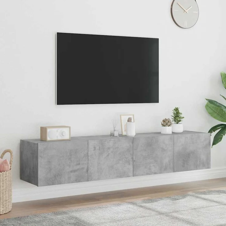 2 pcs TV-Wandschrank, TV Hängeboard mit LED-Leuchten. Betongrau 80x35x31 cm – Bild 1
