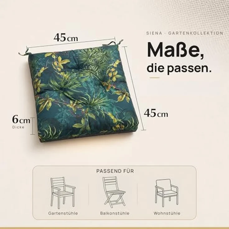 Bjird Stuhlkissen 45x45 cm - Wasserdichtes Gartenkissen für Stühle & Sessel, Wetterfest & Pflegeleicht - Dickes Sitzkissen 6 cm - Outdoor geeignet – Bild 4