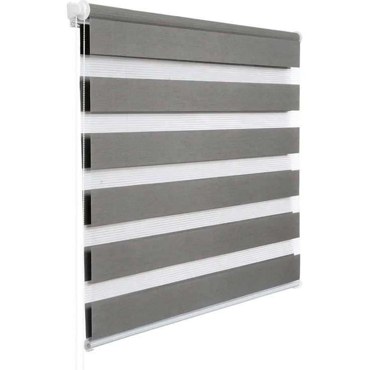 WOLTU Doppelrollo Klemmfix ohne Bohren Holzlook Grau B90 x H150 cm, Duo Rollo Zebrarollo Fensterrollo Klemmrollo Seitenzugrollo Easyfix lichtdurchlässig & verdunkelnd Rollos für Fenster und Tür