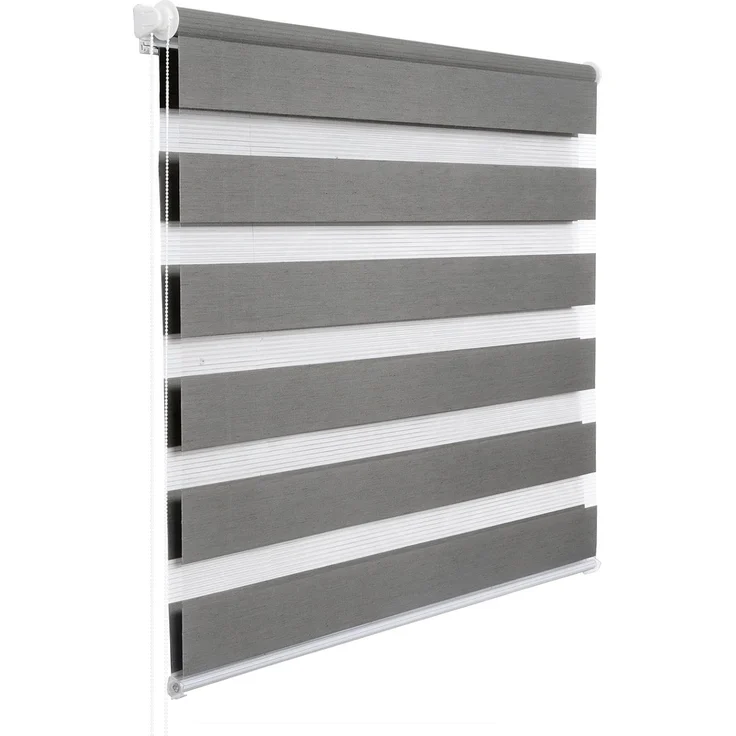 WOLTU Doppelrollo Klemmfix ohne Bohren Holzlook Grau B90 x H150 cm, Duo Rollo Zebrarollo Fensterrollo Klemmrollo Seitenzugrollo Easyfix lichtdurchlässig & verdunkelnd Rollos für Fenster und Tür