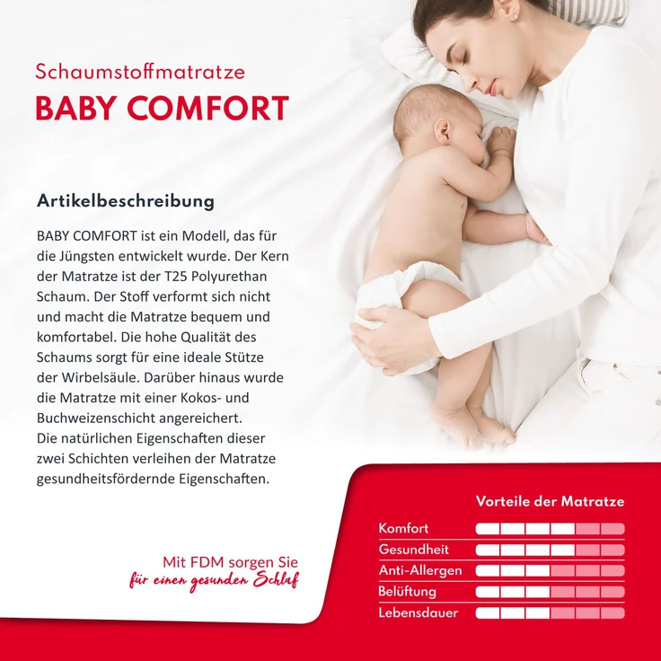 Matratze 90x180 cm Kaltschaum BABY COMFORT H2 H3 9 cm Babymatratze Schaum Kokos Buchweizen – Bild 4