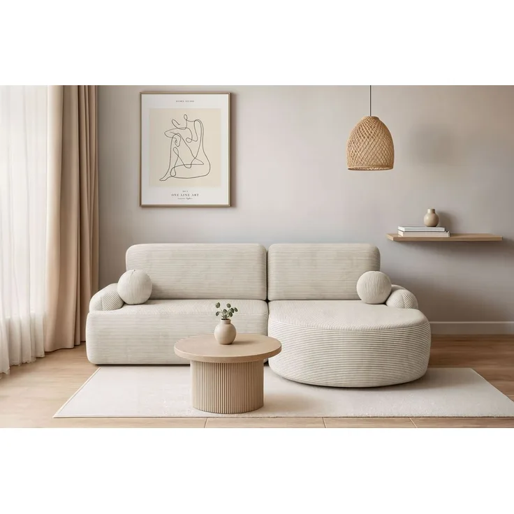 Lookway Ecksofa CLEO CORD Rundes Ecksofa mit Schlaffunktion und Bettkasten