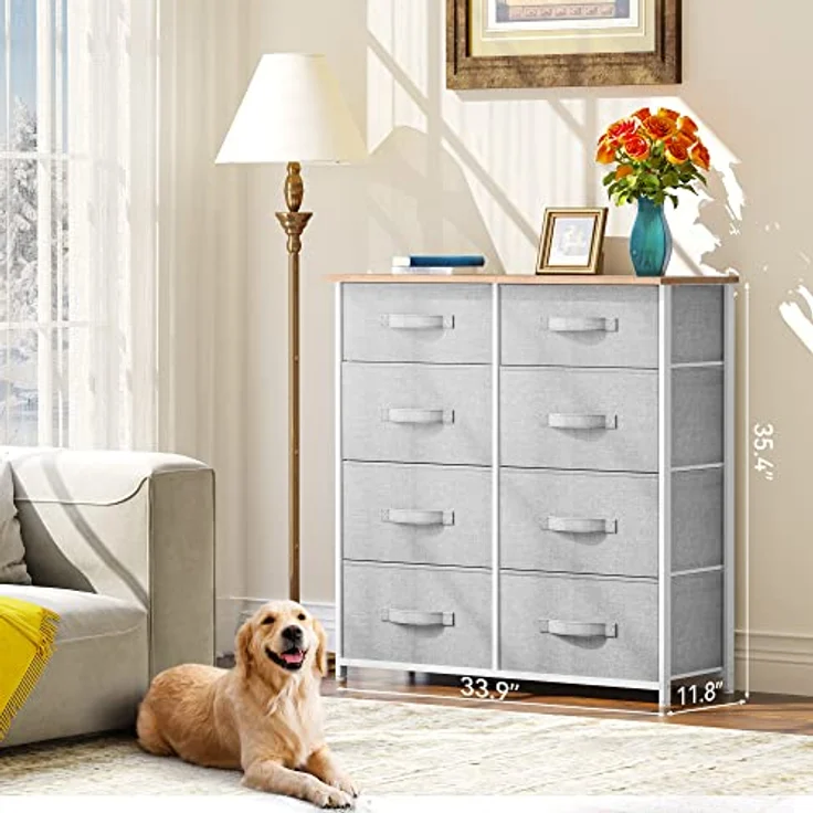 YITAHOME kommode mit Schubladen, Schrank mit 8 Schubladen aus Stoff, Aufbewahrungskommode Modernen Stil für Schlafzimmer, Wohnzimmer,Flur, Hellgrau Aufbewahrungsschrank – Bild 3