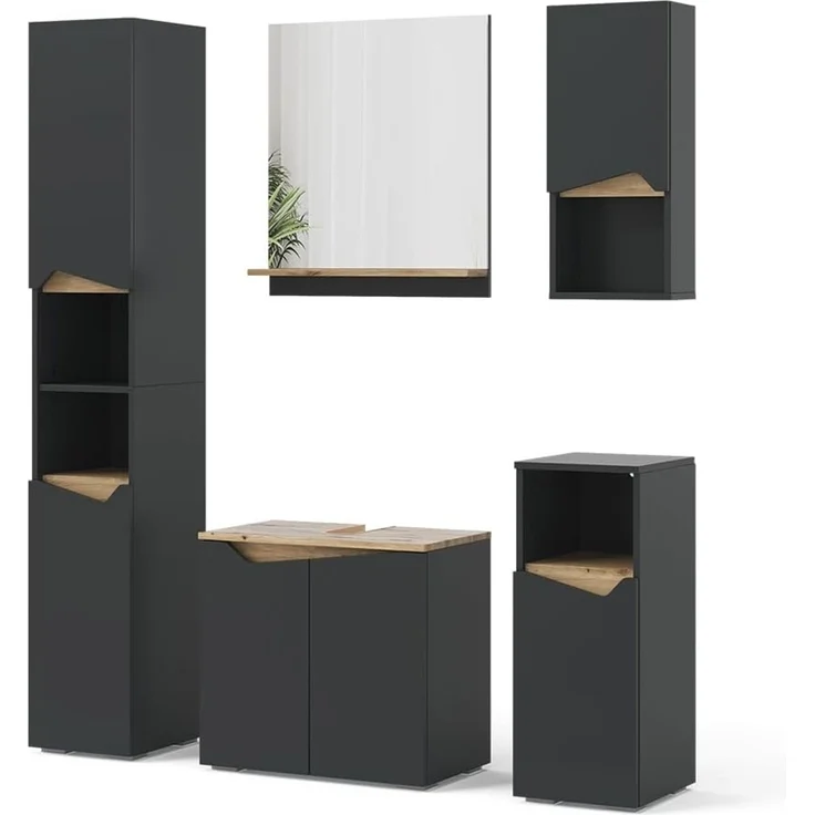 Badmöbel-Set Marelle Anthrazit/Artisan-Eiche 5-teilig Vicco – Bild 1