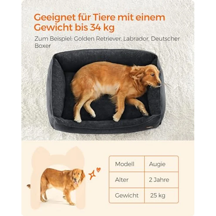 Feandrea Hundebett, Hundekissen in Leinenoptik, Hundekorb, erhöhte Ränder, rutschfeste Unterseite, Bezug abnehmbar waschbar, XL, für große Hunde, 110 x 75 x 27 cm, dunkelgrau PGW012G01 – Bild 10
