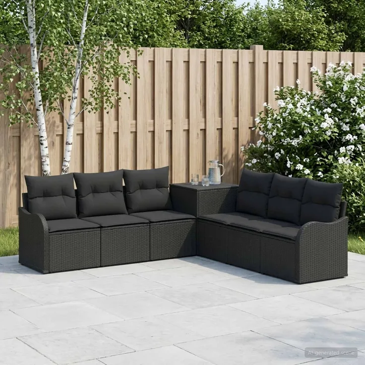 vidaXL Sofa Set 7 stk. Schwarz Polyrattan und Stahl 3448674