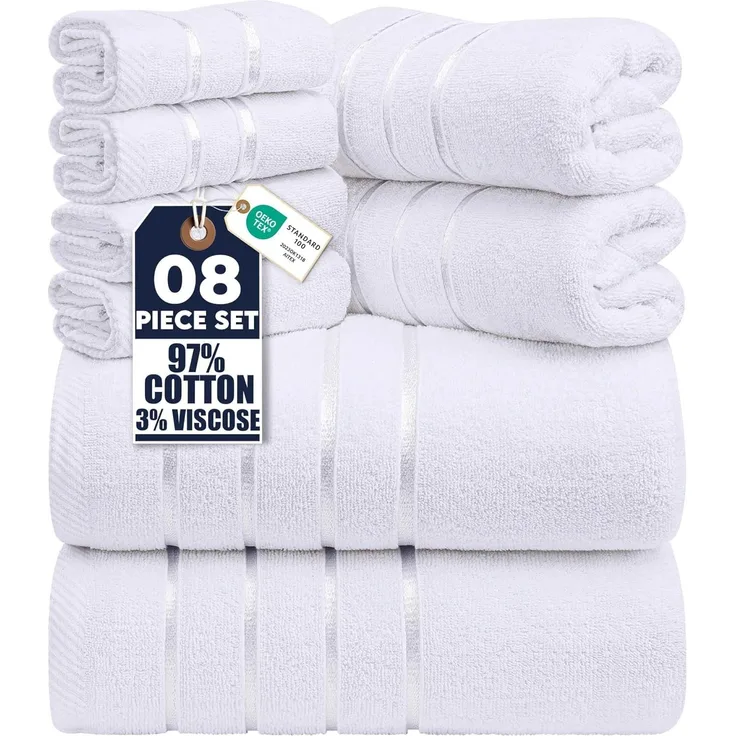 Utopia Towels - 8er-Pack Handtuch-Set mit Aufhängeschlaufe aus 97% Baumwolle, saugfähig und schnell trocknend 2 Badetücher, 2 Handtücher, 4 Waschlappen (Weiß)