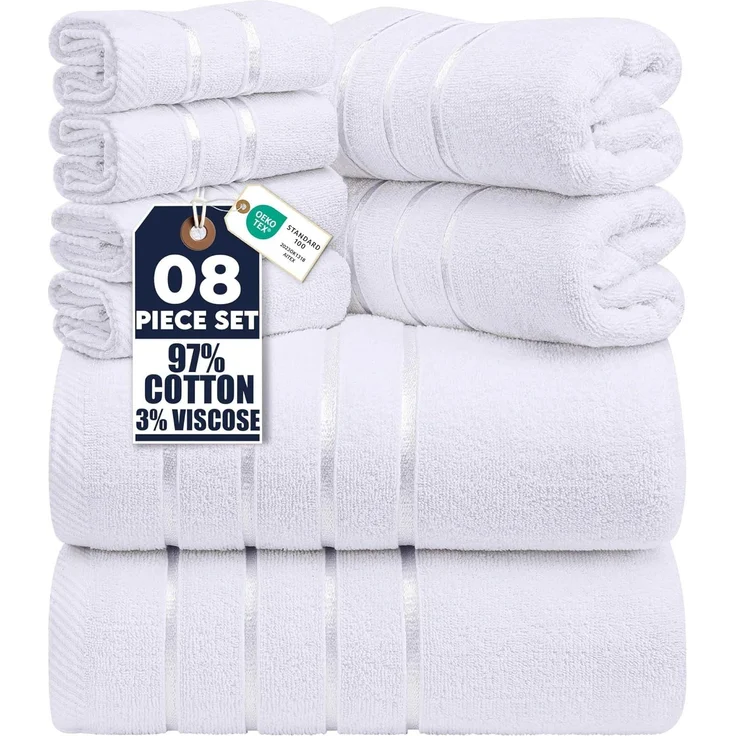 Utopia Towels - 8er-Pack Handtuch-Set mit Aufhängeschlaufe aus 97% Baumwolle, saugfähig und schnell trocknend 2 Badetücher, 2 Handtücher, 4 Waschlappen (Weiß) – Bild 1