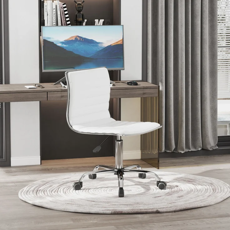 MELAYR, Höhenverstellbarer Salonstuhl mit Rückenlehne, Drehstuhl, Metall, Kunstleder, 48 x 52 x 78-90 cm, Weiß – Bild 3