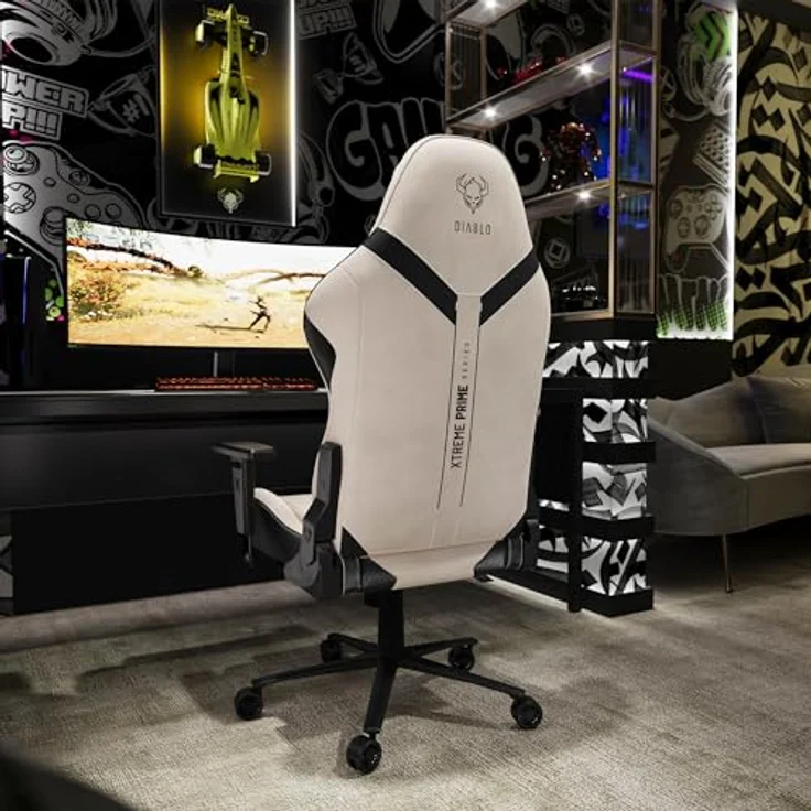 Diablo Gaming Stuhl Stoff X.One Prime Gamer Stuhl Ergonomisch mit Magnetische Kopfstütze und Kühlender Sitz Robuste Metallbasis, Höhenverstellbare Armlehnen Pc Stuhl, Gaming Chair 140 kg Desert Storm – Bild 14