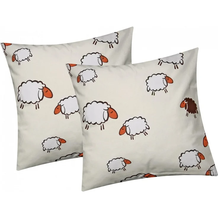 Heubergshop Kissenbezug, (2 Stück), 40x40 cm Kissenhülle Schafe Lämmer Gelb Weiß Baumwolle (99/3-40x40) – Bild 2