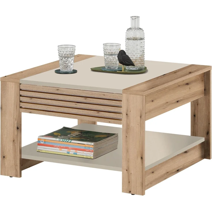 Couchtisch >Feli< Schublade, kaschmir, Evoke Eiche Dekor - 70x42x70cm (BxHxT) – Bild 1