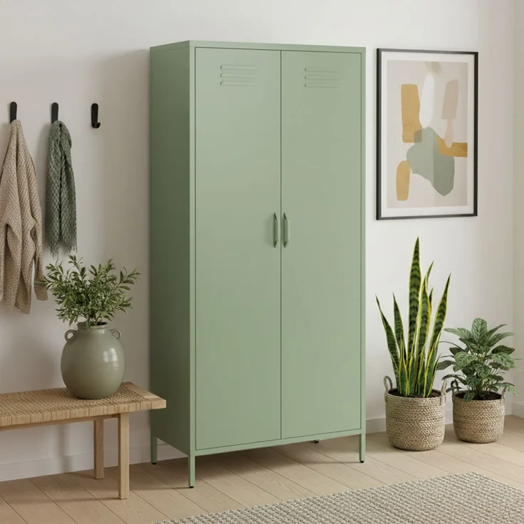 skølm 'Atria' Kleiderschrank, Metall, 170x45x80 cm, grün, Garderobe mit 4 Fächern und 2 Kleiderstangen – Bild 7