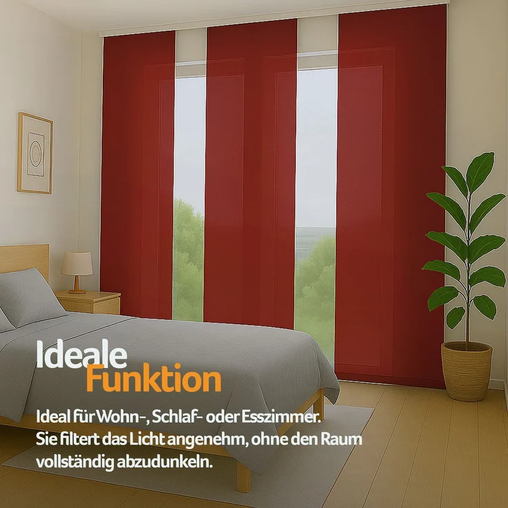 Flächenvorhang mit Klettband, Paneelwagen und Schleuderstab, ( BxL ) 60x245 cm in , blickdichte Schiebegardine mit Klett in vielen Farben Rot – Bild 6