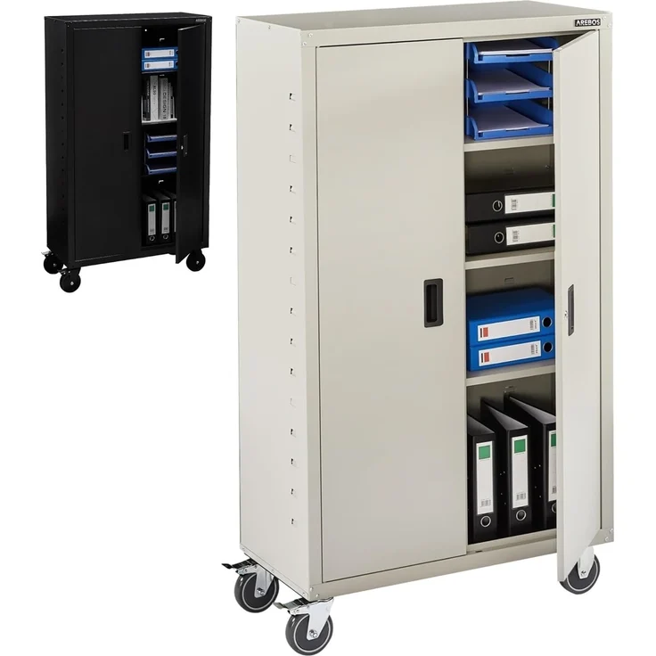 Arebos Aktenschrank Büroschrank Materialschrank Stahlschrank Rollen 140x90x40 cm (Stück, Grau) – Bild 1
