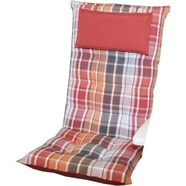 Sun Garden Sylt Hochlehner-Auflage Rot-Orange-Grau kariert 120 x 50 x 7 cm – Bild 1