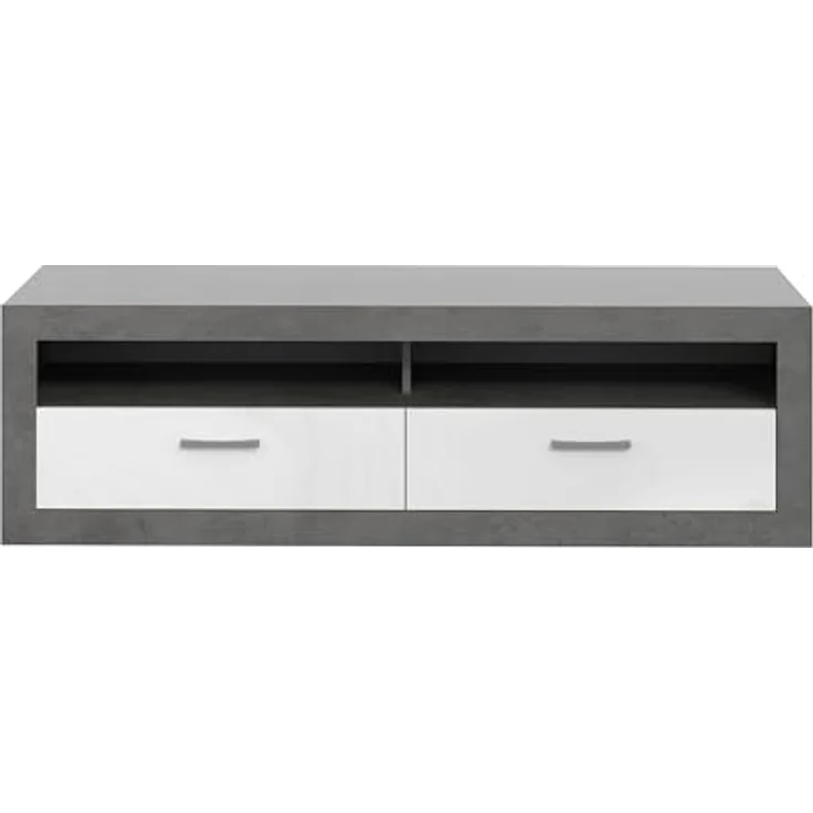 Forte TREBBIA TV-Schrank 150 160, moderner Schrank mit 2 Schubladen, Lowboard, TV-Rack, Holzwerkstoff, Betonoptik Dunkelgrau/Weiß Hochglanz, 152,7 cm breit x 46,7 cm hoch x 51,7 cm tief – Bild 4