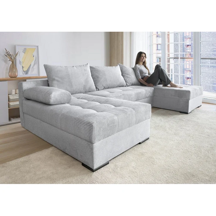 INOSIGN Wohnlandschaft Josy U-Form, Breite 269 cm, Flachgewebe, Struktur, Kunstleder, inkl. Bettfunktion, Bettkasten, mit 3 gleich großen Rückenkissen – Bild 5