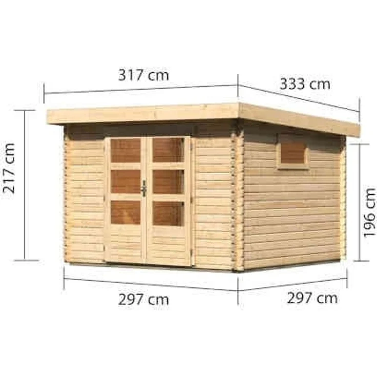 Blockbohlengartenhaus Trittau 3 - 297x297 cm, 38 mm Holz naturbelassen, Karibu – Bild 2