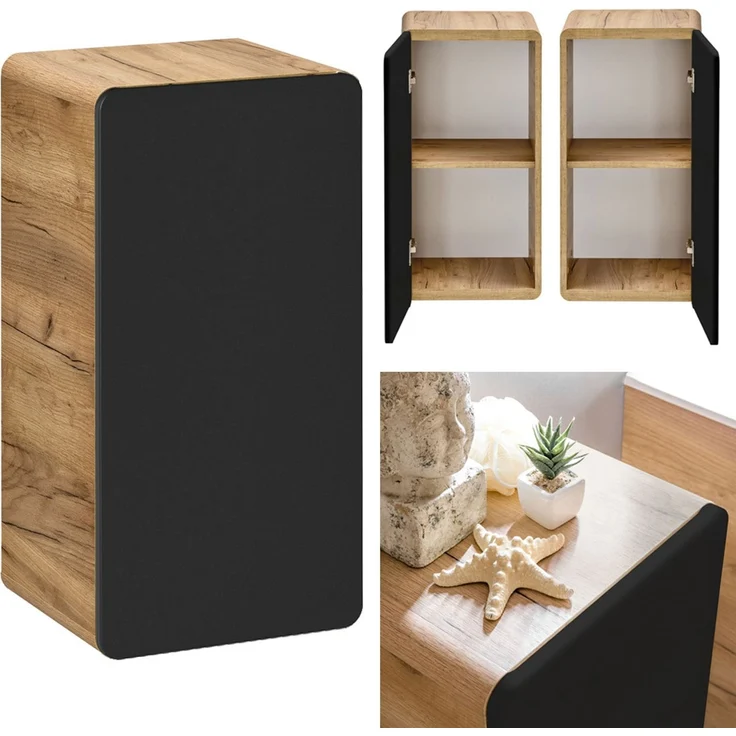 Badmöbel Komplettset in seidenmatt anthrazit mit Wotan Eiche Nb. NEW-LUTON mit 81 cm Keramik-Waschtisch & LED-Spiegelschrank, B/H/T ca. 180/200/46 cm – Bild 7