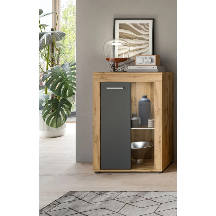 xonox. home Wohnen Jam X8BN1T40 Vitrine Glasvitrine Dekoschrank Glas-Kommode in Wotan Eiche Melamin/grau Nachbildung, ca. B/H/T: 600 x 86 x 35 cm – Bild 9