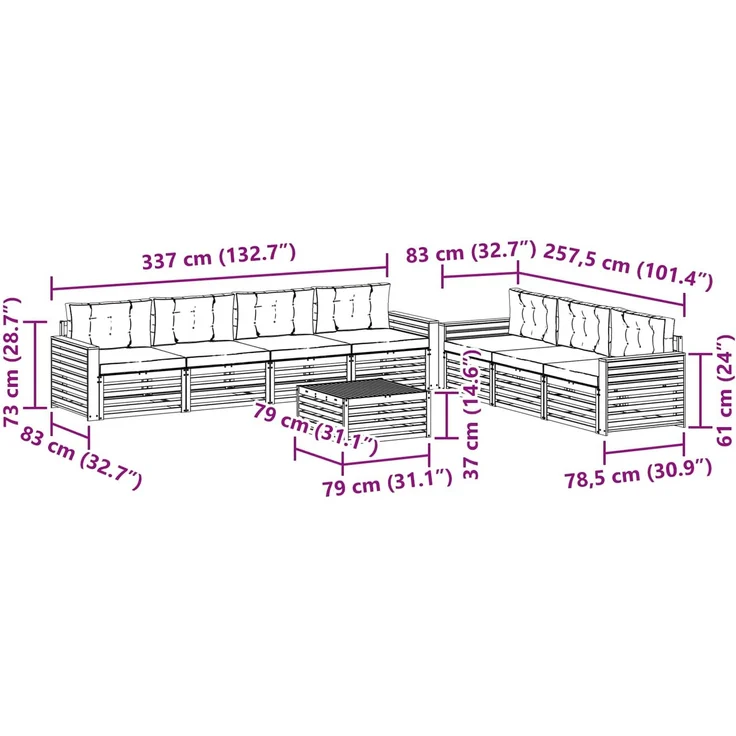 vidaXL Outdoor-Sofagarnitur 9 Stk. Weiß und Anthrazit Polyester 3390252 – Bild 9